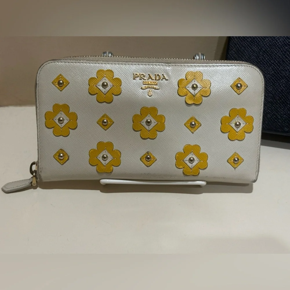 Prada Saffiano Fiori Zip-around Wallet with box
